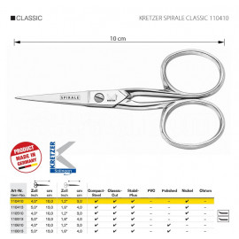 KRETZER SPIRALE CLASSIC 110410 Ножницы для обрезки ниток и вышивания 4"