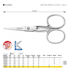 KRETZER SPIRALE CLASSIC 110613 Ножницы для обрезки ниток и вышивания 5"