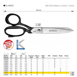 KRETZER SPIRALE CLASSIC 114420 Ножницы портновские для левши 8"